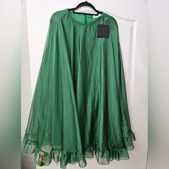 NWT Ieena for Mac Duggal High Neck Ruffle Hem Cape Mini Dress Dark Green SZ 14 - Picture 3 of 9